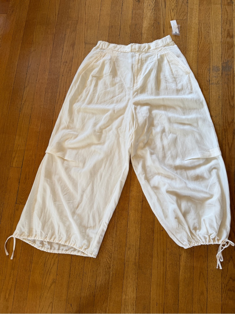 Anthropologie Cream Wide-Leg Drawstring Crop Pants NWT 12